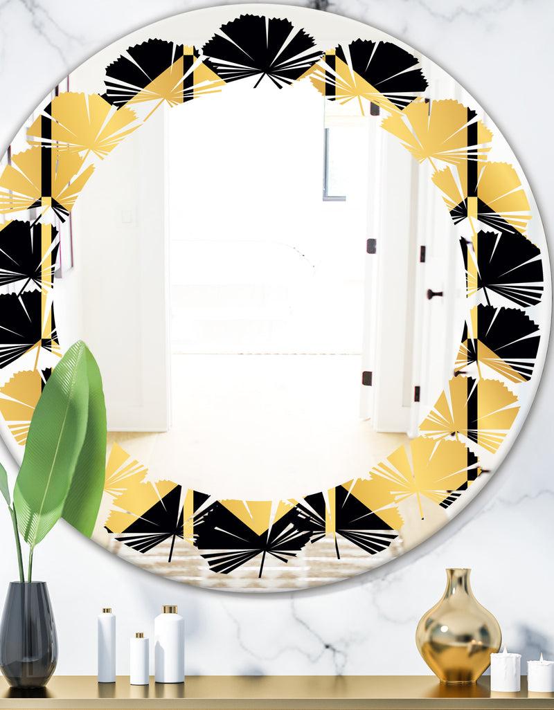 designq Golden Luxury Metallic Geometrics V - Modern Round or Oval Wall Mirror - Leaves