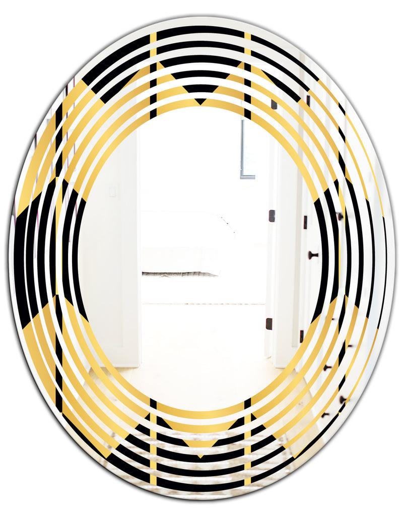 Designq Golden Luxury Metallic Geometrics V - Modern Round Or Oval Wall Mirror - Wave