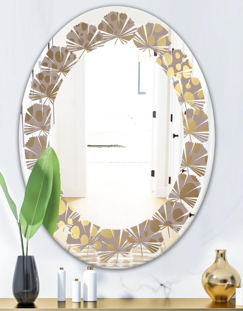 Designq Golden Marble Design III - Modern Round Or Oval Wall Mirror - Leaves