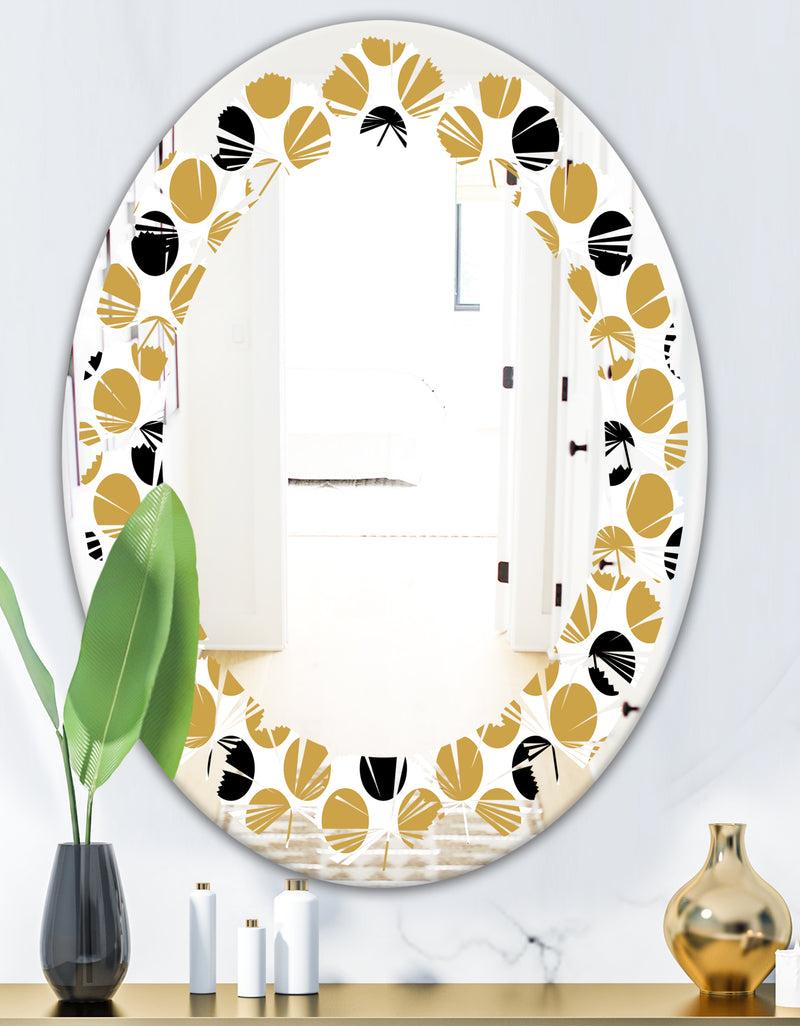 Designq Golden Polka Dot - Modern Round Or Oval Wall Mirror - Leaves