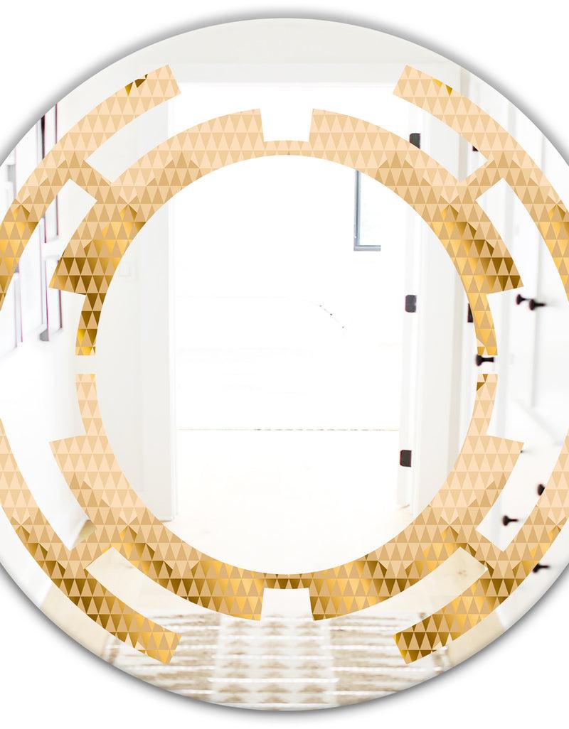 Designq Golden Triangular Wavess I - Modern Round Or Oval Wall Mirror - Space