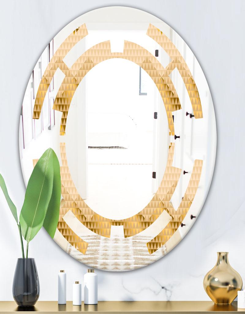 Designq Golden Triangular Wavess I - Modern Round Or Oval Wall Mirror - Space