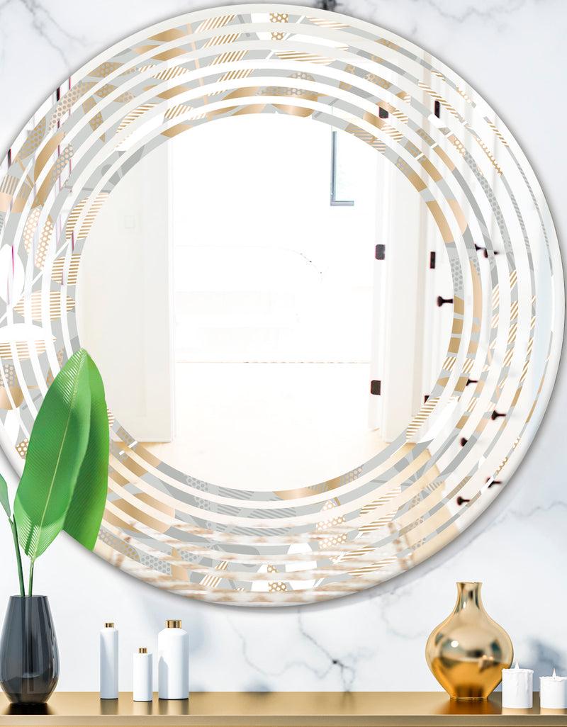 designq Golden Tropical Pattern VIII - Modern Round or Oval Wall Mirror - Wave