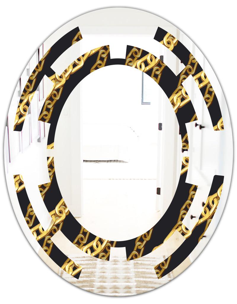 Designq Golden ZigZag Chain - Modern Round Or Oval Wall Mirror - Space
