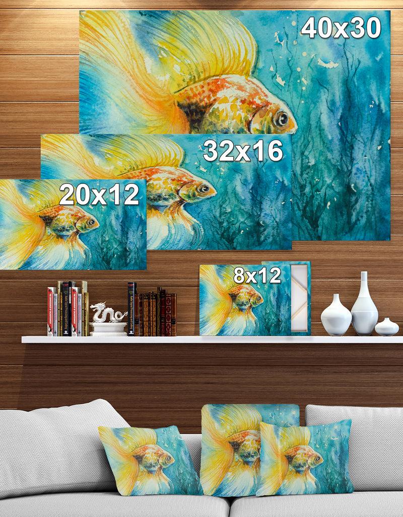 Designq Goldfish In Water - Animals Painting Print On Wrapped Canvas