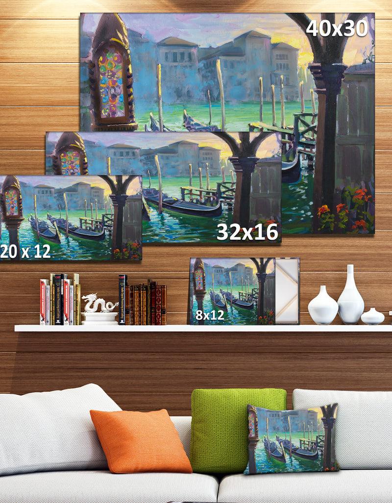 Designq Gondolas In Venice - Landscape Painting Canvas Print