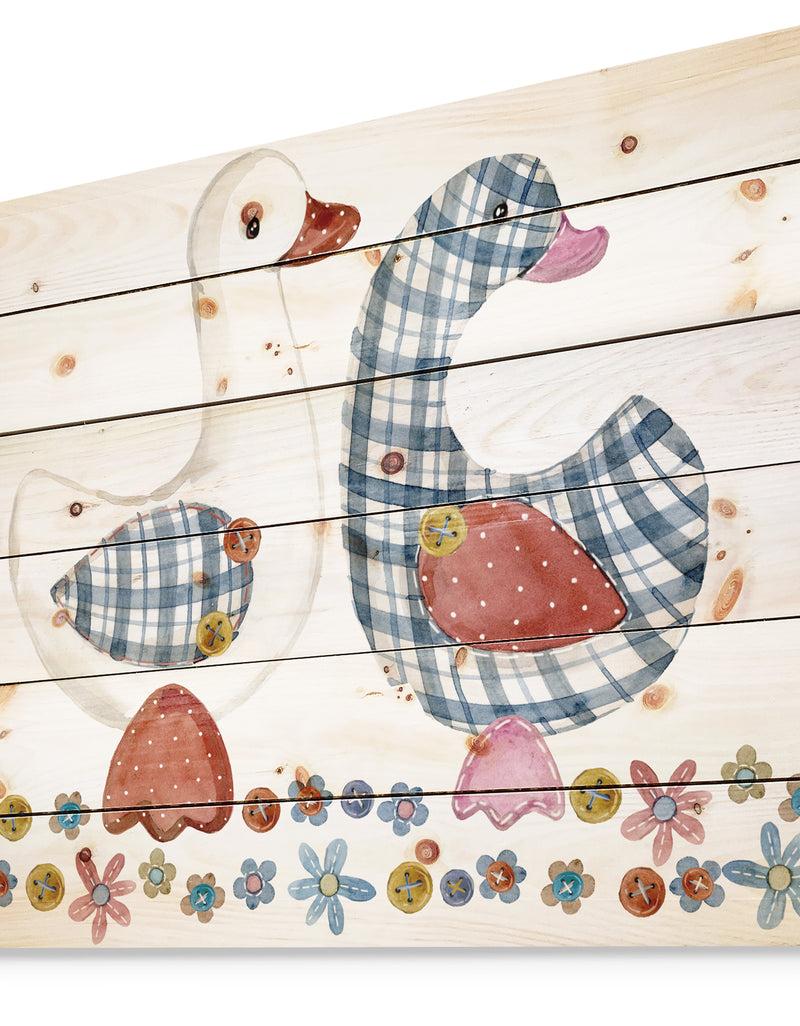 Designq Goose. Cartoon Farm Animal. Cute Pet Watercolor Illustration. - Animals Painting Print On Natural Pine Wood