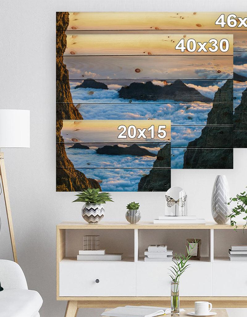 Designq Gran Canaria Sunset Over Clouds - Seashore Print On Natural Pine Wood