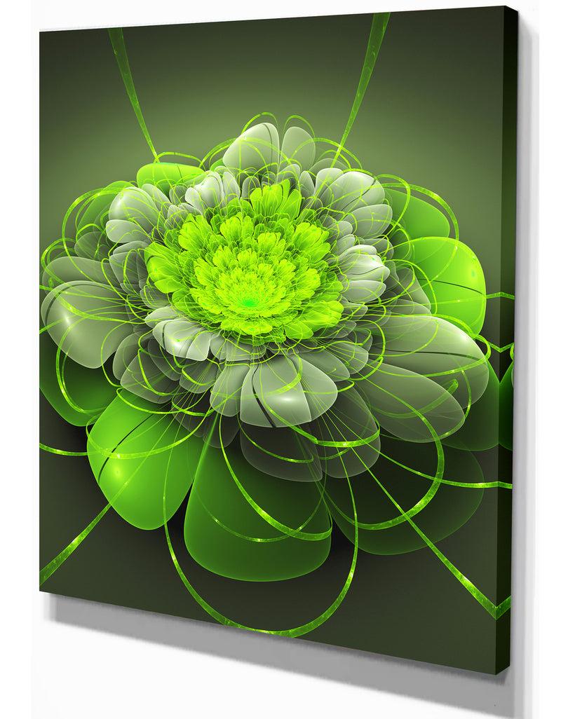 Designq Green 3D Lotus Exotic Flower - Floral Contemporary Art On Wrapped Canvas
