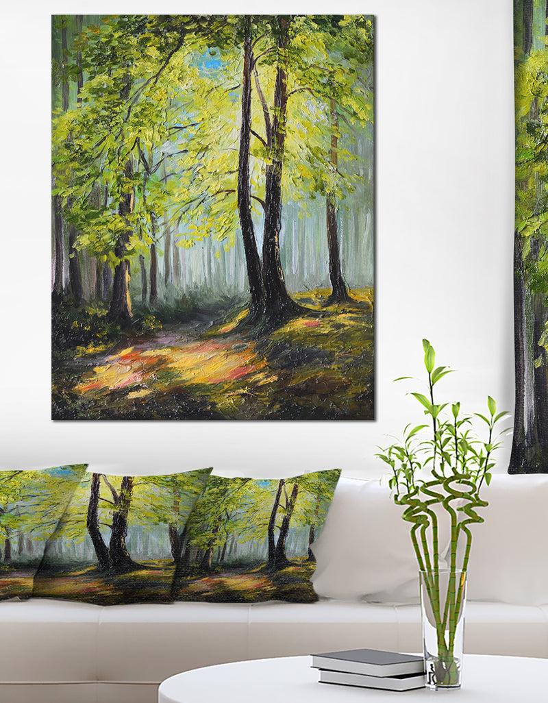 designq Green Autumn Forest - Landscape Canvas Art Print