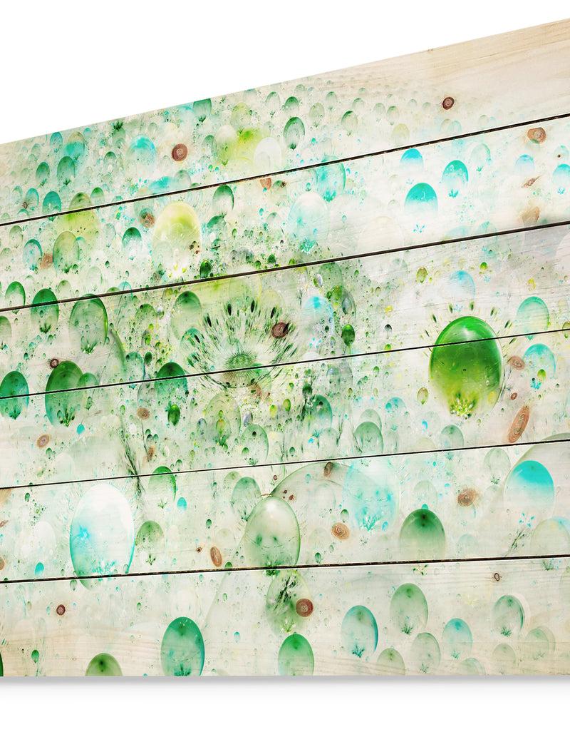 Designq Green Blue Fractal Molecules - Abstract Print On Natural Pine Wood