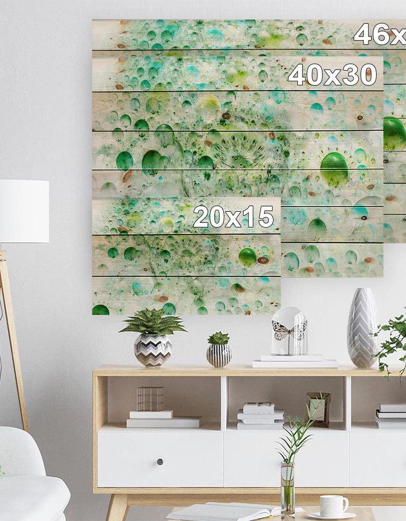 Designq Green Blue Fractal Molecules - Abstract Print On Natural Pine Wood