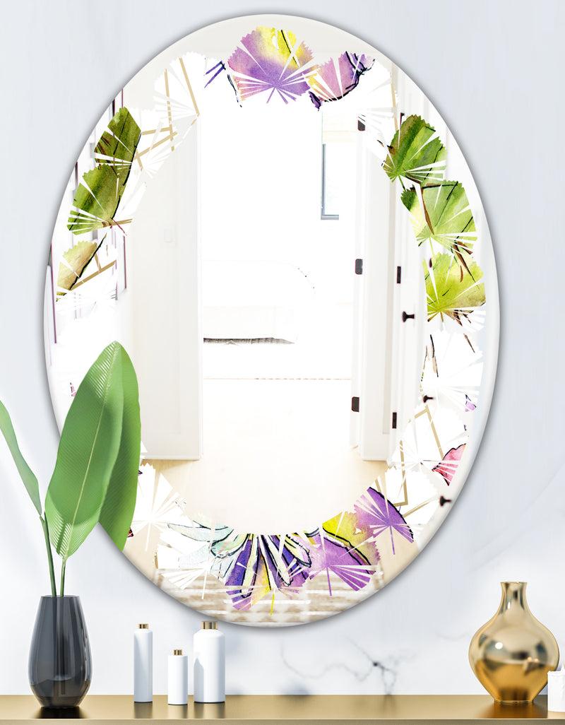 Designq Green Cactus Pattern - Cottage Round Or Oval Wall Mirror - Leaves
