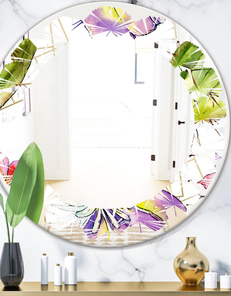 designq Green Cactus Pattern - Cottage Round or Oval Wall Mirror - Leaves