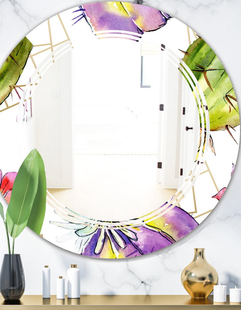 designq Green Cactus Pattern - Cottage Round or Oval Wall Mirror - Triple C