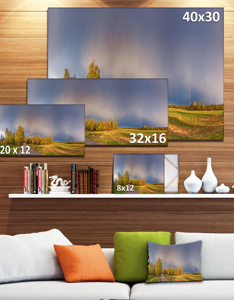 Designq Green Field Under Rainbow Sky - Landscape Photo Canvas Print