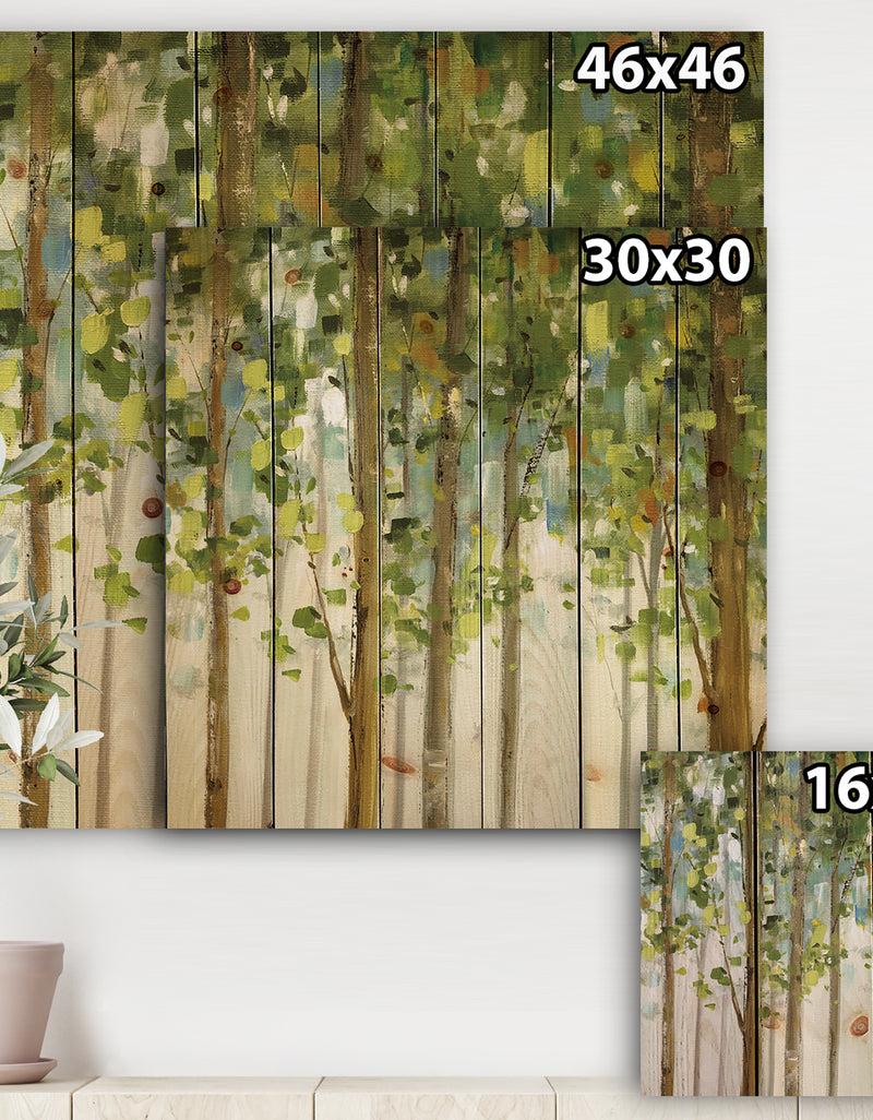Designq Green Forest Study - Modern Farmhouse Print On Natural Pine Wood