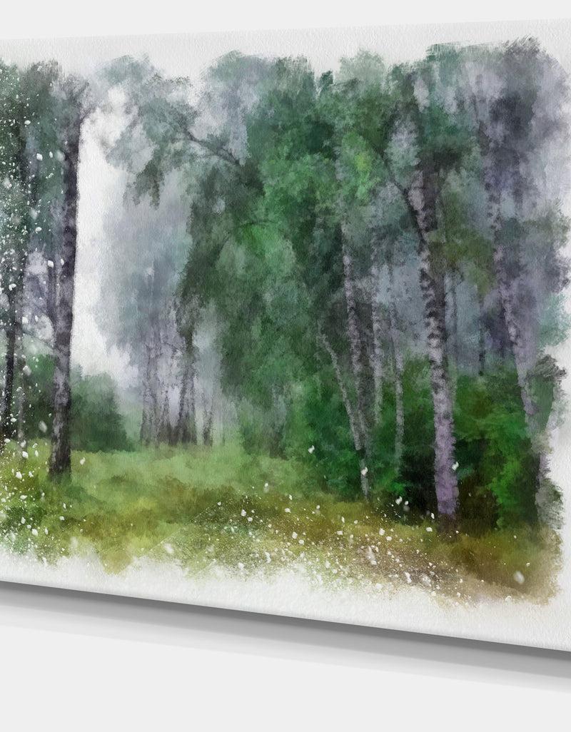 Designq Green Forest Watercolor Drawing - Large Landscape Canvas Art