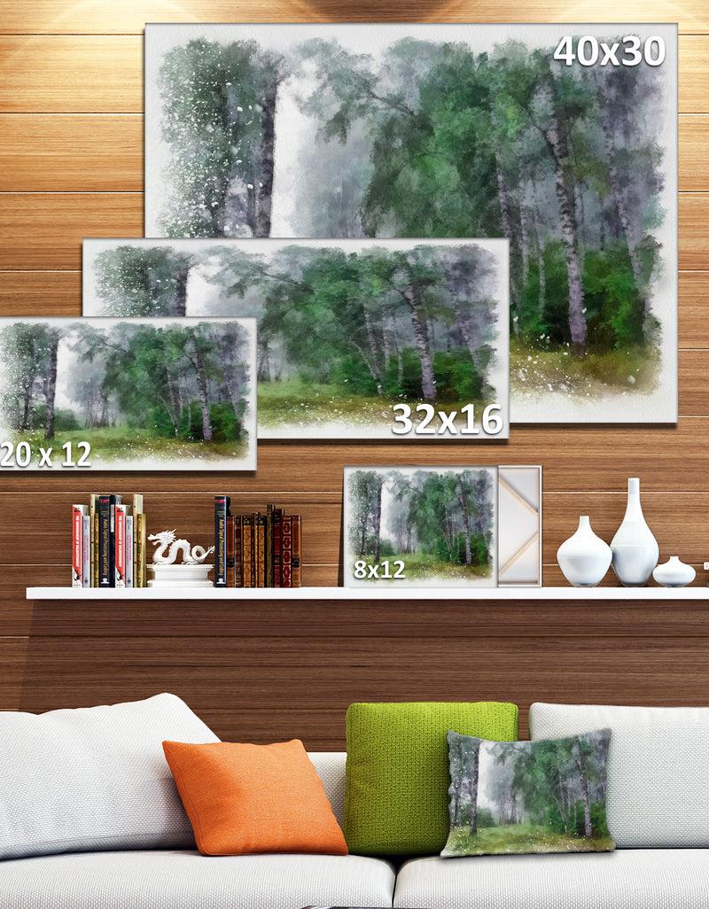 Designq Green Forest Watercolor Drawing - Large Landscape Canvas Art