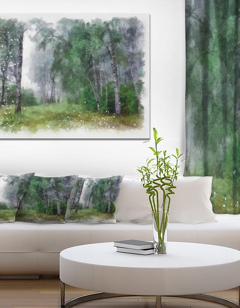 designq Green Forest Watercolor Drawing - Large Landscape Canvas Art