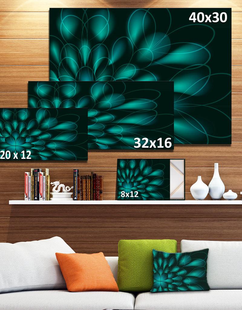 Designq Green Fractal Flower On Black'Extra Large Abstract Canvas Art Print