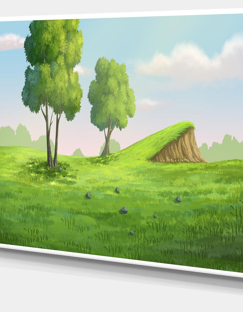 Designq Green Garden With Mound And Trees - Oversized Landscape Wall Art Print