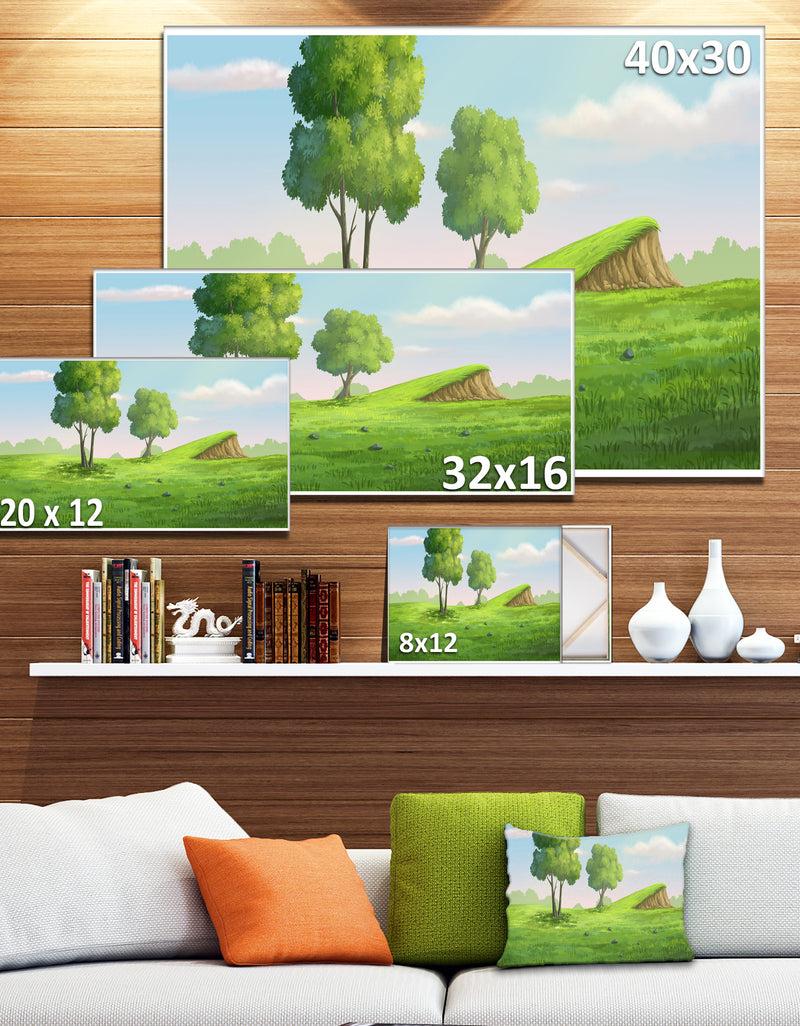 Designq Green Garden With Mound And Trees - Oversized Landscape Wall Art Print