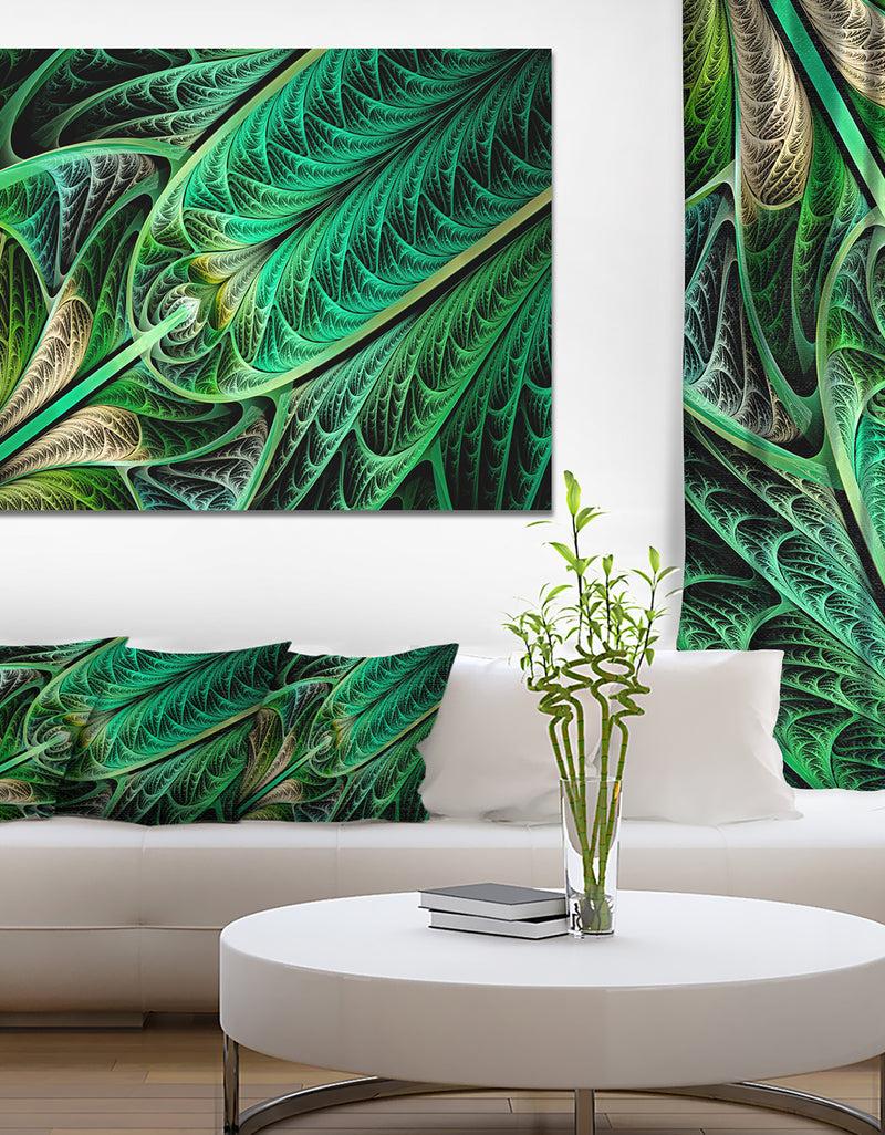designq Green on Black Fractal Stained Glass - Abstract Wall Art Canvas