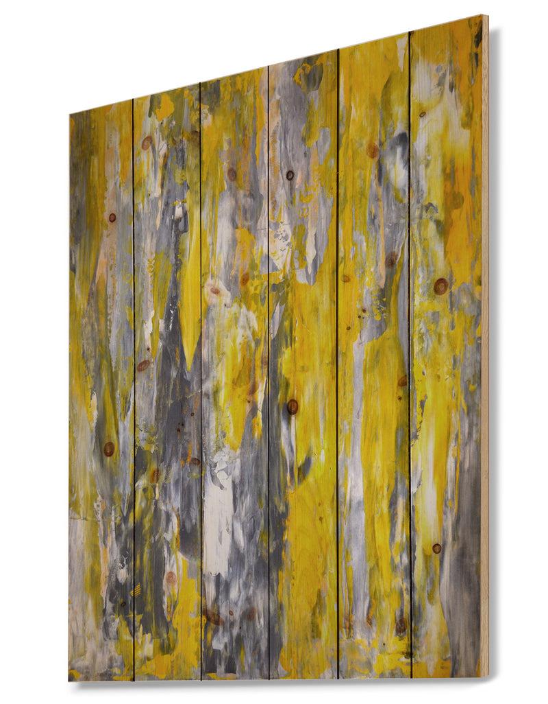 Designq Grey And Yellow Abstract Pattern - Abstract Print On Natural Pine Wood