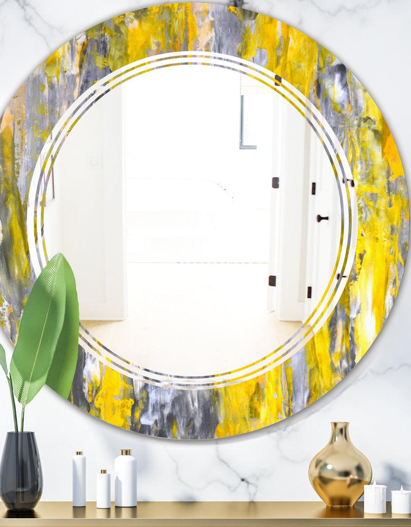 designq Grey and Yellow Abstract Pattern - Modern Round or Oval Wall Mirror - Triple C