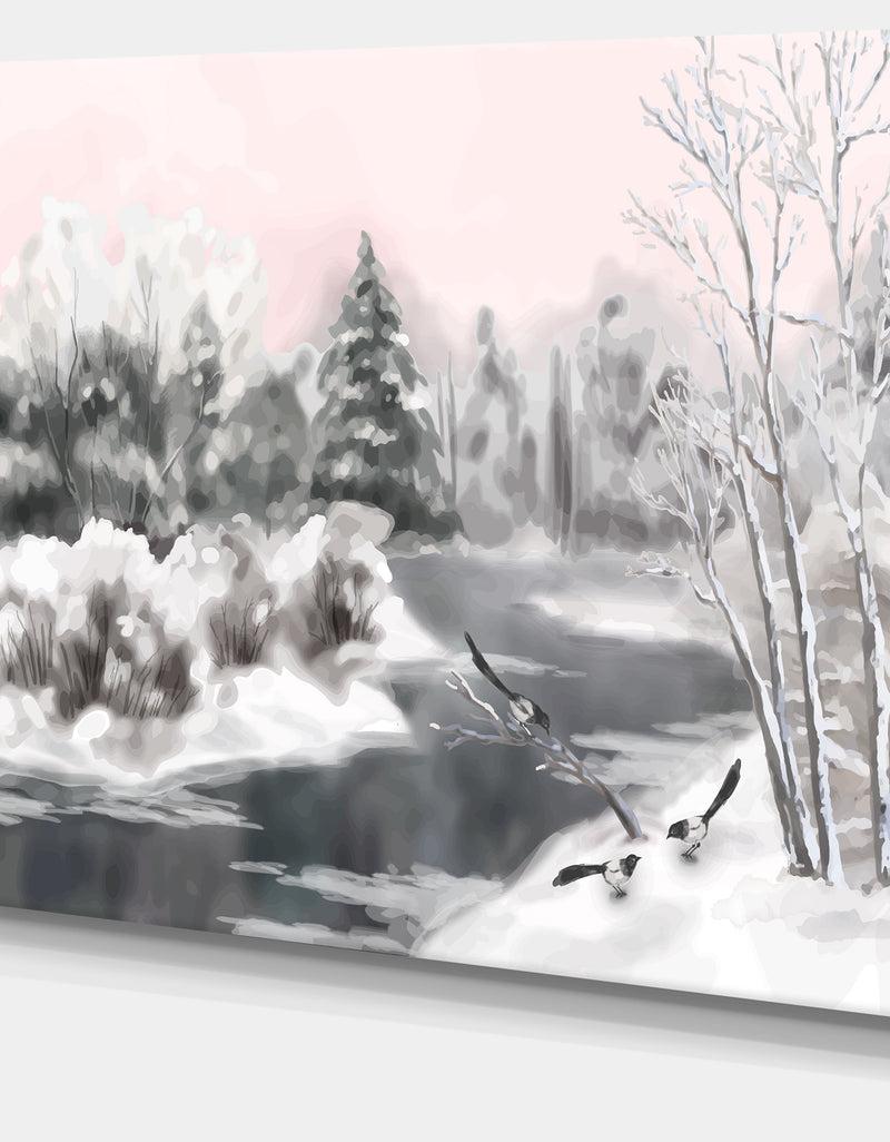 Designq Grey Winter Vector - Landscape Watercolor Canvas Art Print