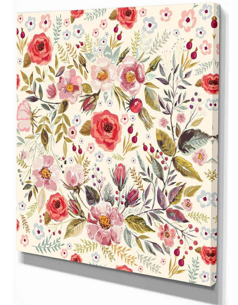 Designq Hand Drawn Floral Wreath - Floral Painting Print On Wrapped Canvas