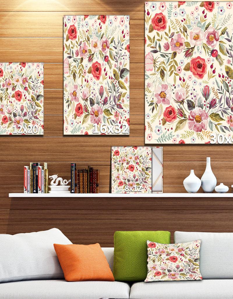 Designq Hand Drawn Floral Wreath - Floral Painting Print On Wrapped Canvas