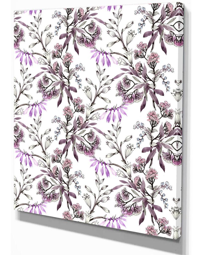 Designq Hand Drawn Purple Flowers - Floral Painting Print On Wrapped Canvas