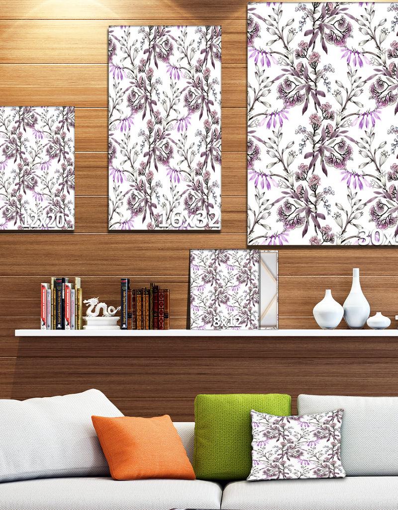 Designq Hand Drawn Purple Flowers - Floral Painting Print On Wrapped Canvas