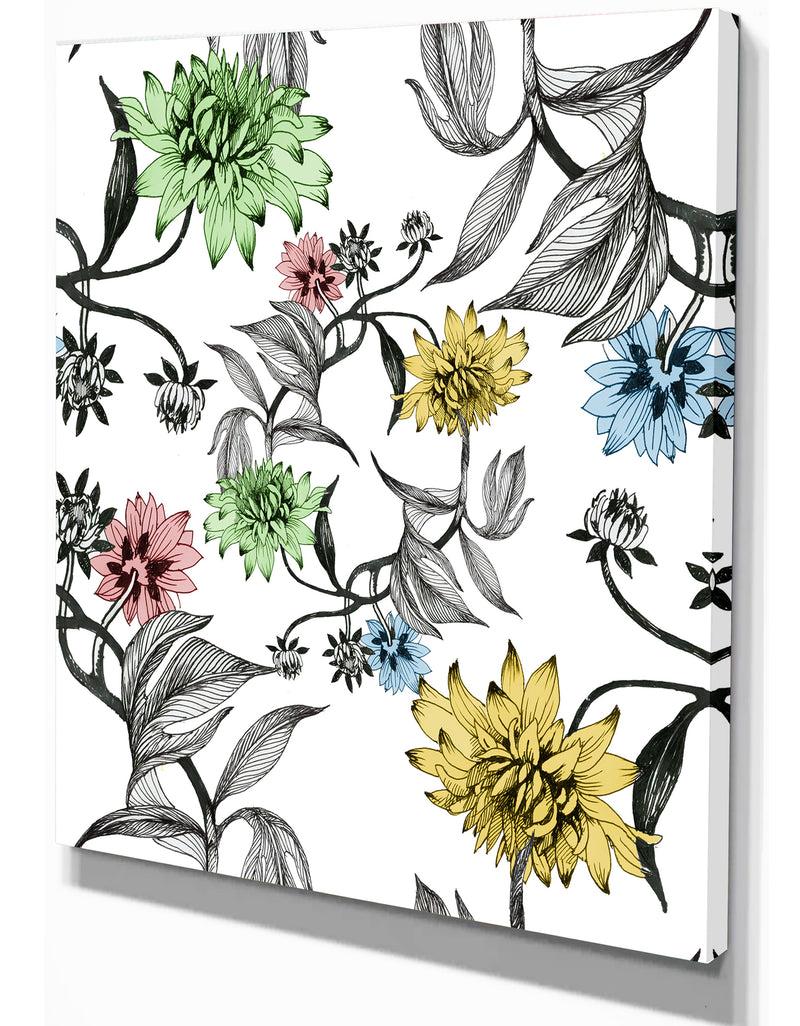 Designq Hand Drawn Summer Flowers - Floral Painting Print On Wrapped Canvas