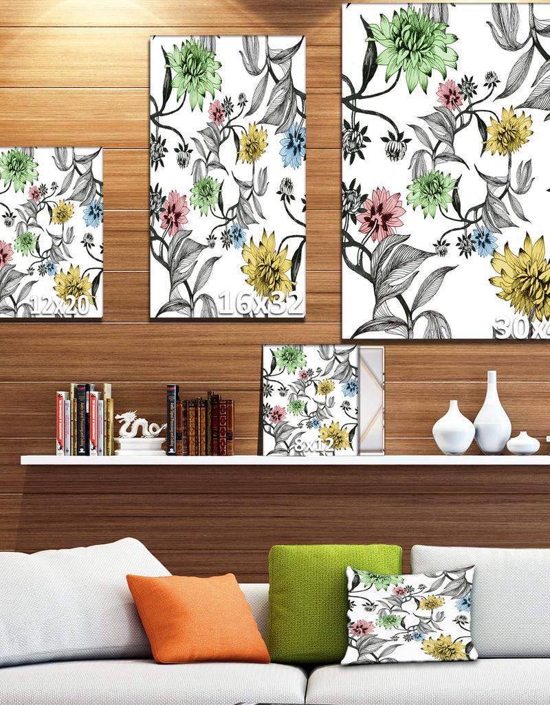 Designq Hand Drawn Summer Flowers - Floral Painting Print On Wrapped Canvas