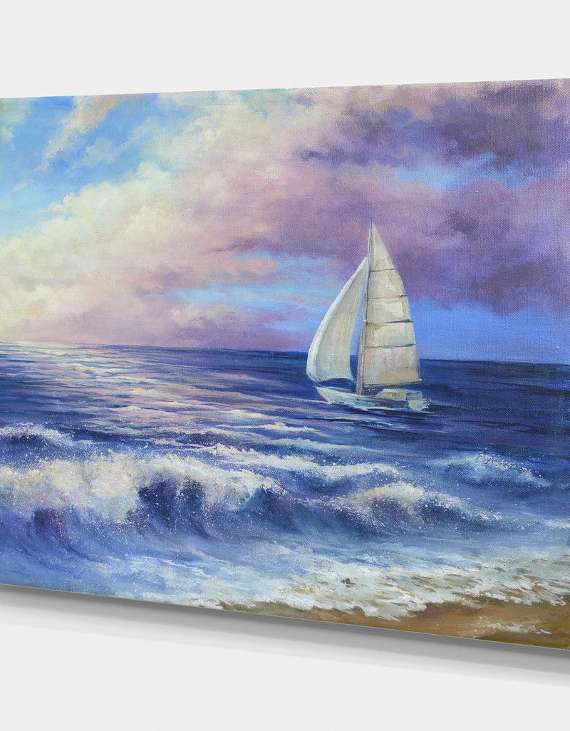 Designq Handmade Oil Painting With A Sea Landscape At Sunset - Cottage Canvas Wall Art