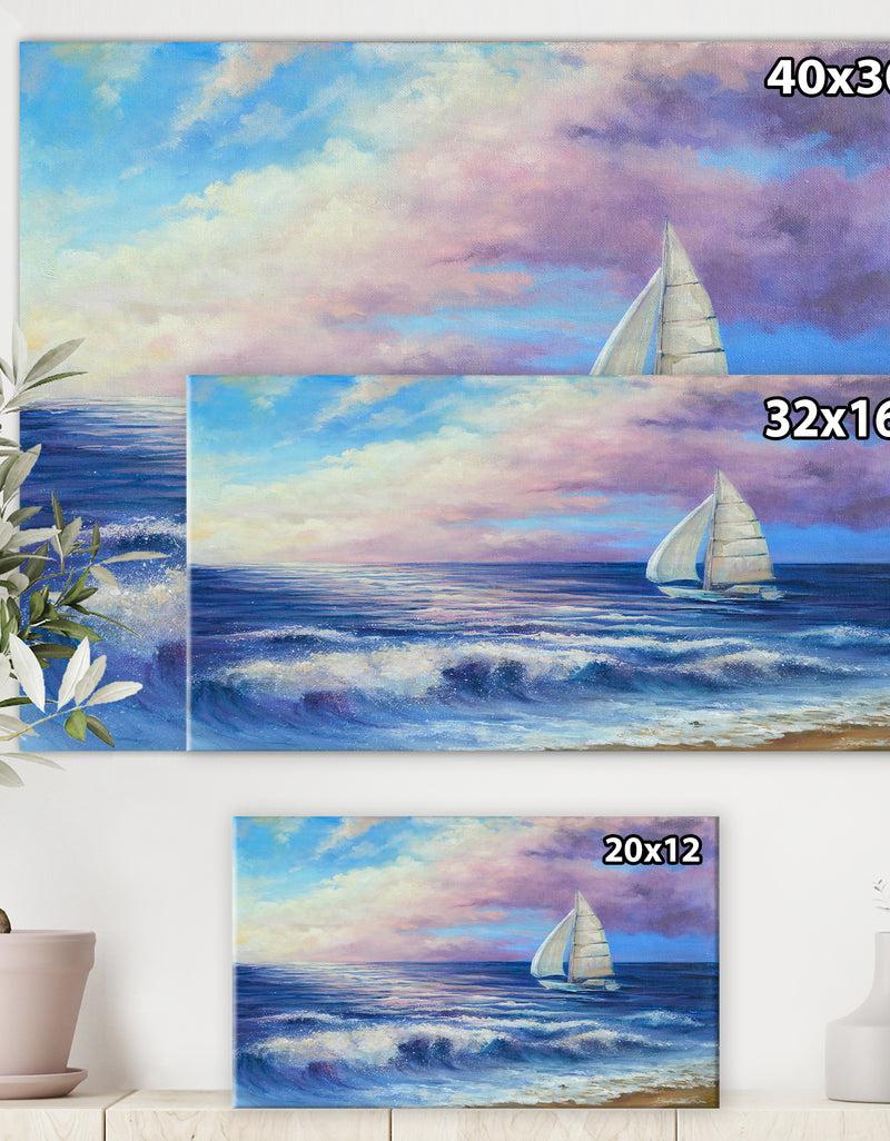 Designq Handmade Oil Painting With A Sea Landscape At Sunset - Cottage Canvas Wall Art