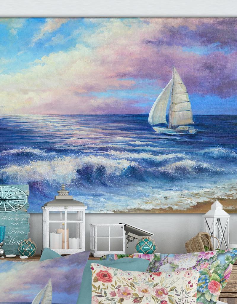 designq Handmade oil painting with a sea landscape at sunset - Cottage Canvas Wall Art