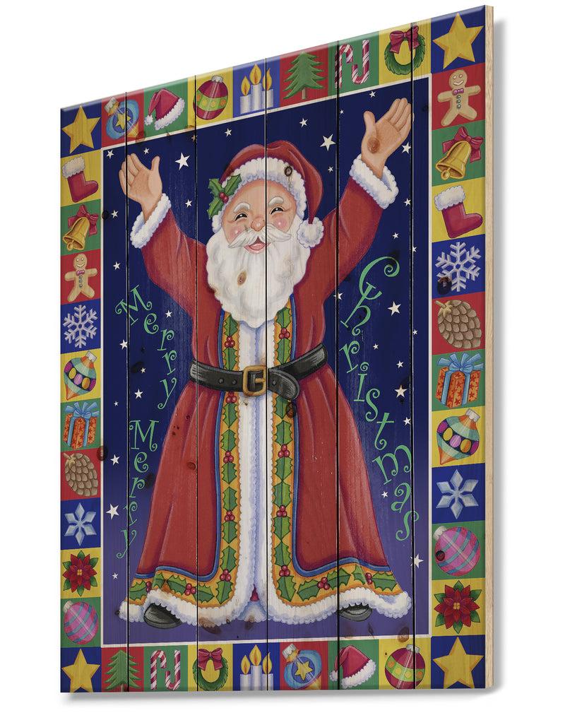 Designq Happy Santa Claus Christmas Wish - Print On Natural Pine Wood