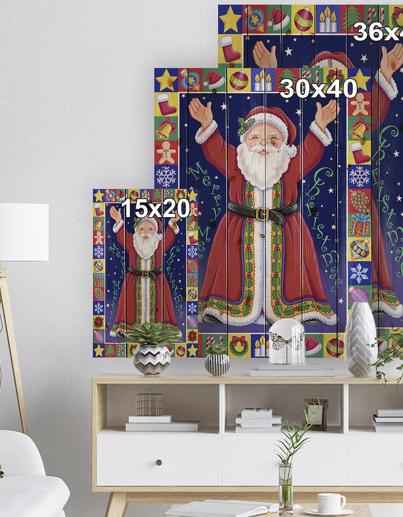Designq Happy Santa Claus Christmas Wish - Print On Natural Pine Wood