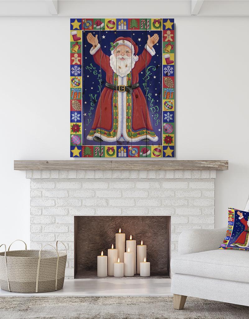 designq Happy Santa Claus Christmas Wish - Print on Natural Pine Wood