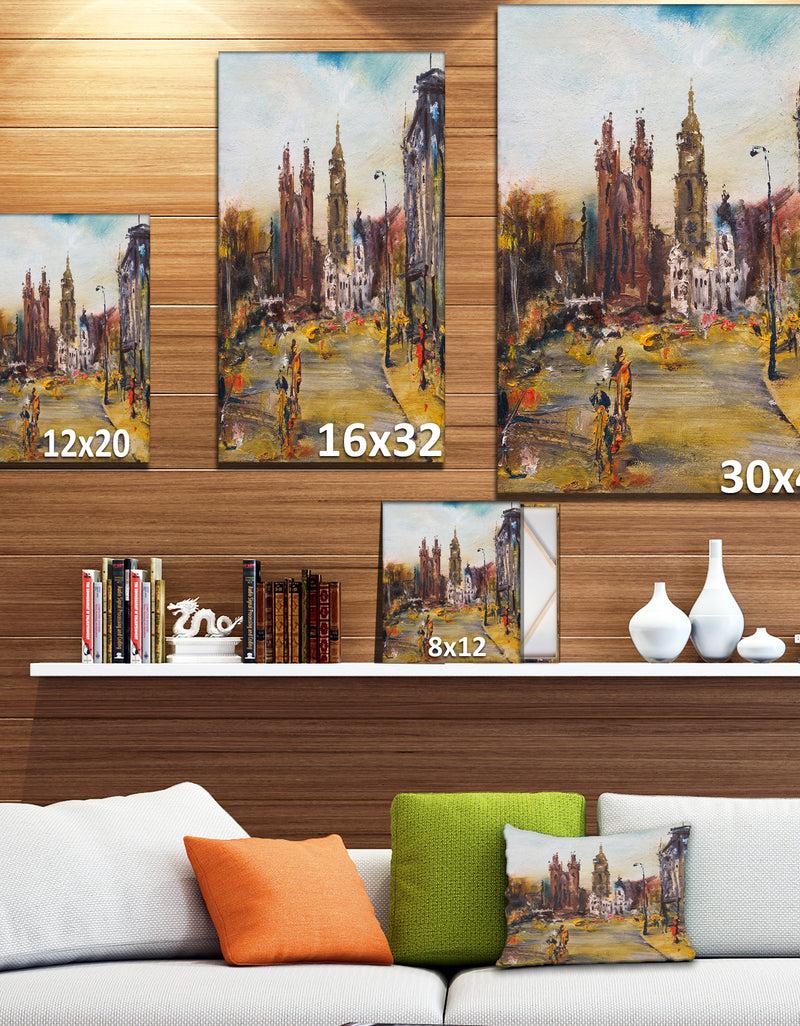 Designq Hhistoric Square With Church Oil Painting - Cityscapes Painting Print On Wrapped Canvas