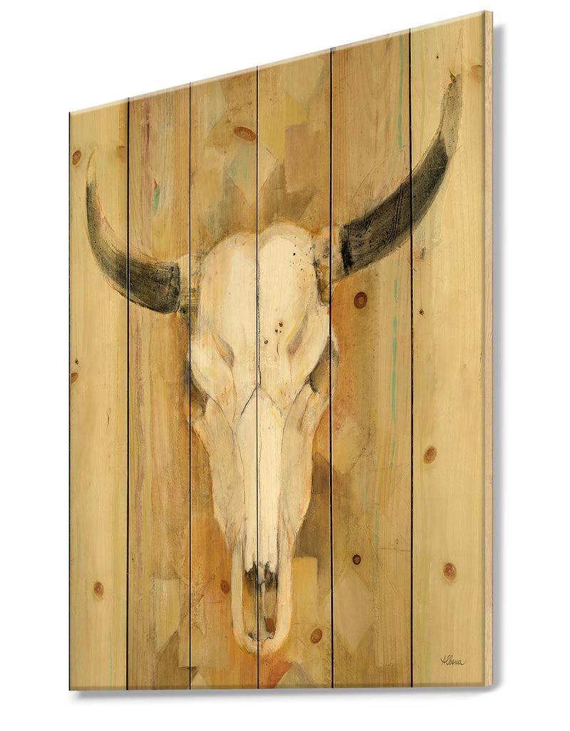 Designq His Southwest Bones - Gold Wildlife Print On Natural Pine Wood