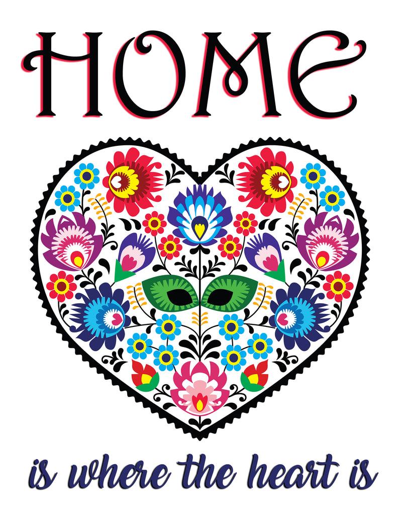 Designq Home Is Where The Heart Is. Flower Heart - Textual Entrance Art On Wood Wall Art