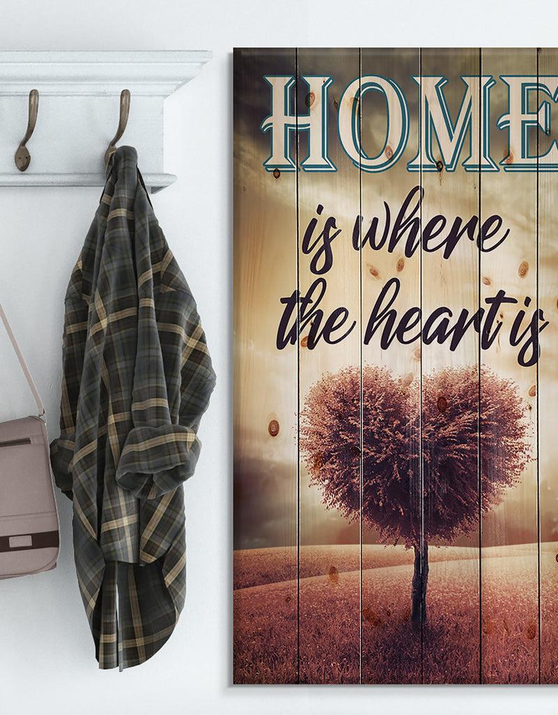 designq Home is where the heart is. Pink Heart Tree - Textual Entrance Art on Wood Wall Art