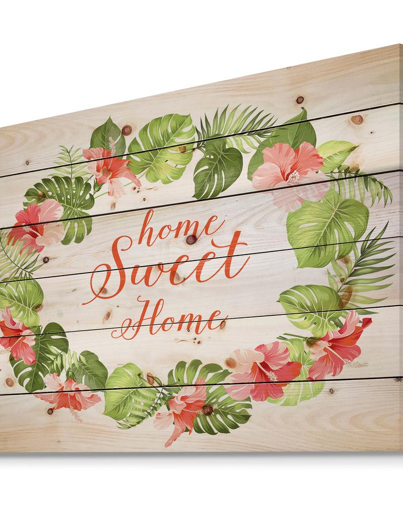 Designq Home Sweet Home Floral - Textual Entrance Art On Wood Wall Art