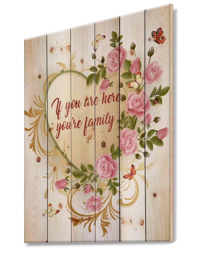 Designq Home Where Love Never Ends. Pink Roses - Textual Entrance Art On Wood Wall Art
