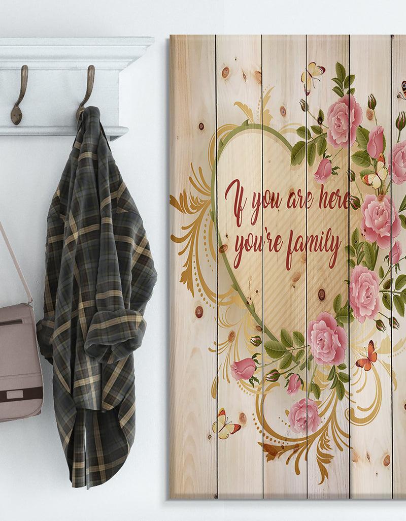 designq Home where Love never ends. Pink Roses - Textual Entrance Art on Wood Wall Art